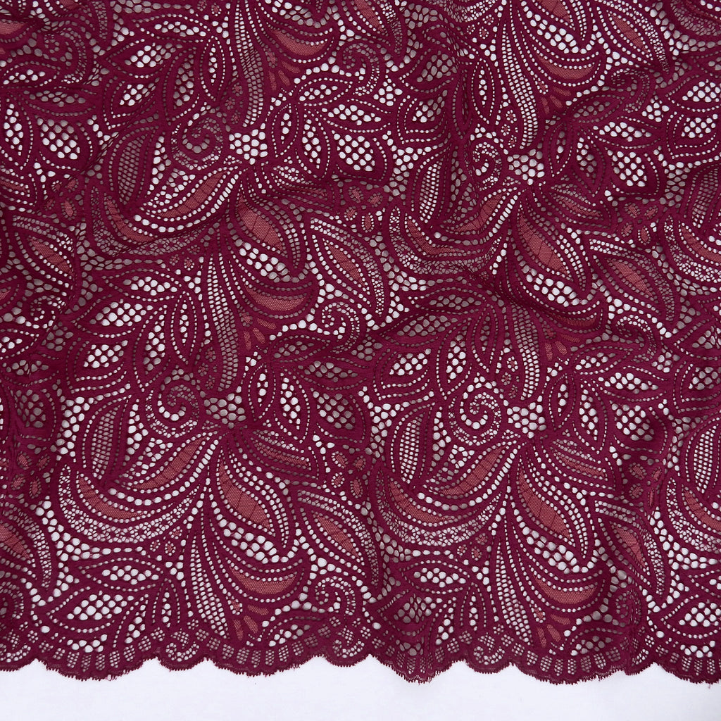Double Sided Border Stretch Lace Fabric 9772 Red Plum/Terra Cotta