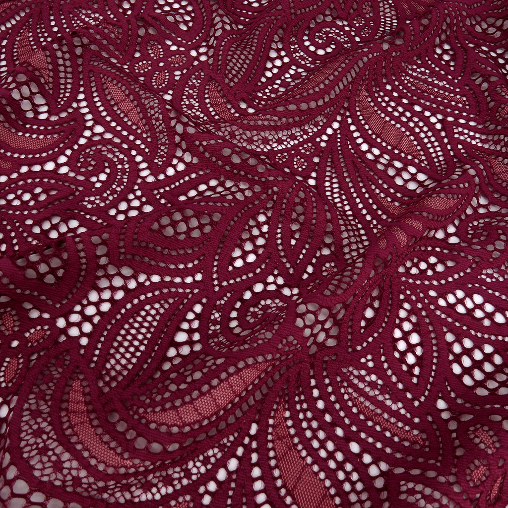 Double Sided Border Stretch Lace Fabric 9772 Red Plum/Terra Cotta