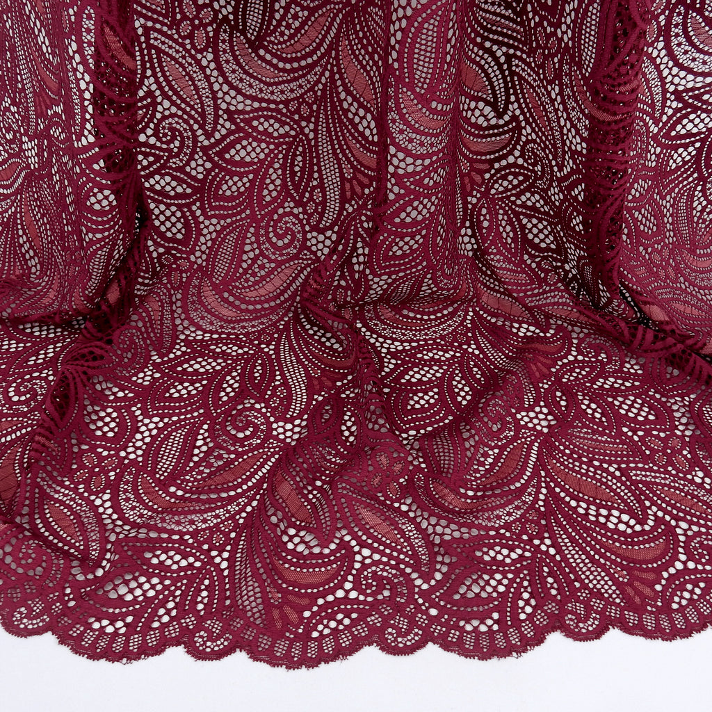 Double Sided Border Stretch Lace Fabric 9772 Red Plum/Terra Cotta
