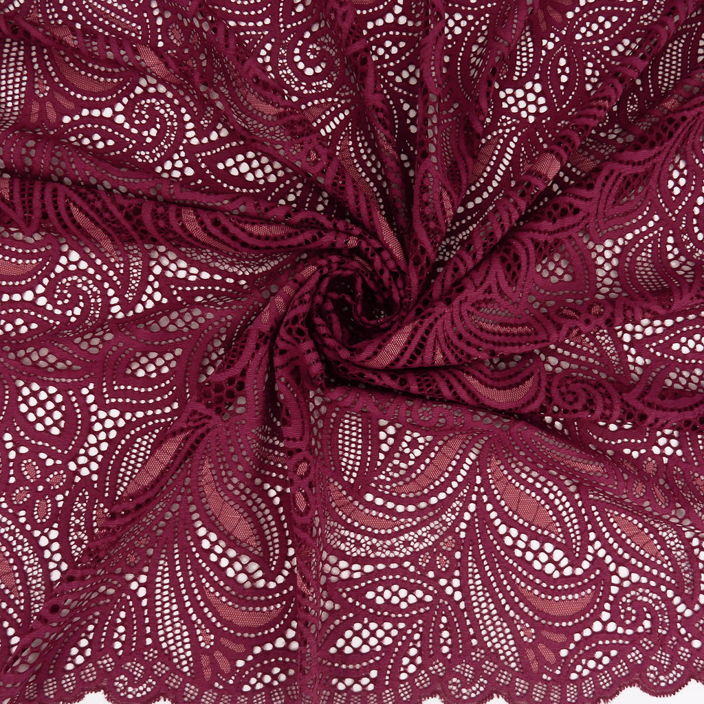 Double Sided Border Stretch Lace Fabric 9772 Red Plum/Terra Cotta