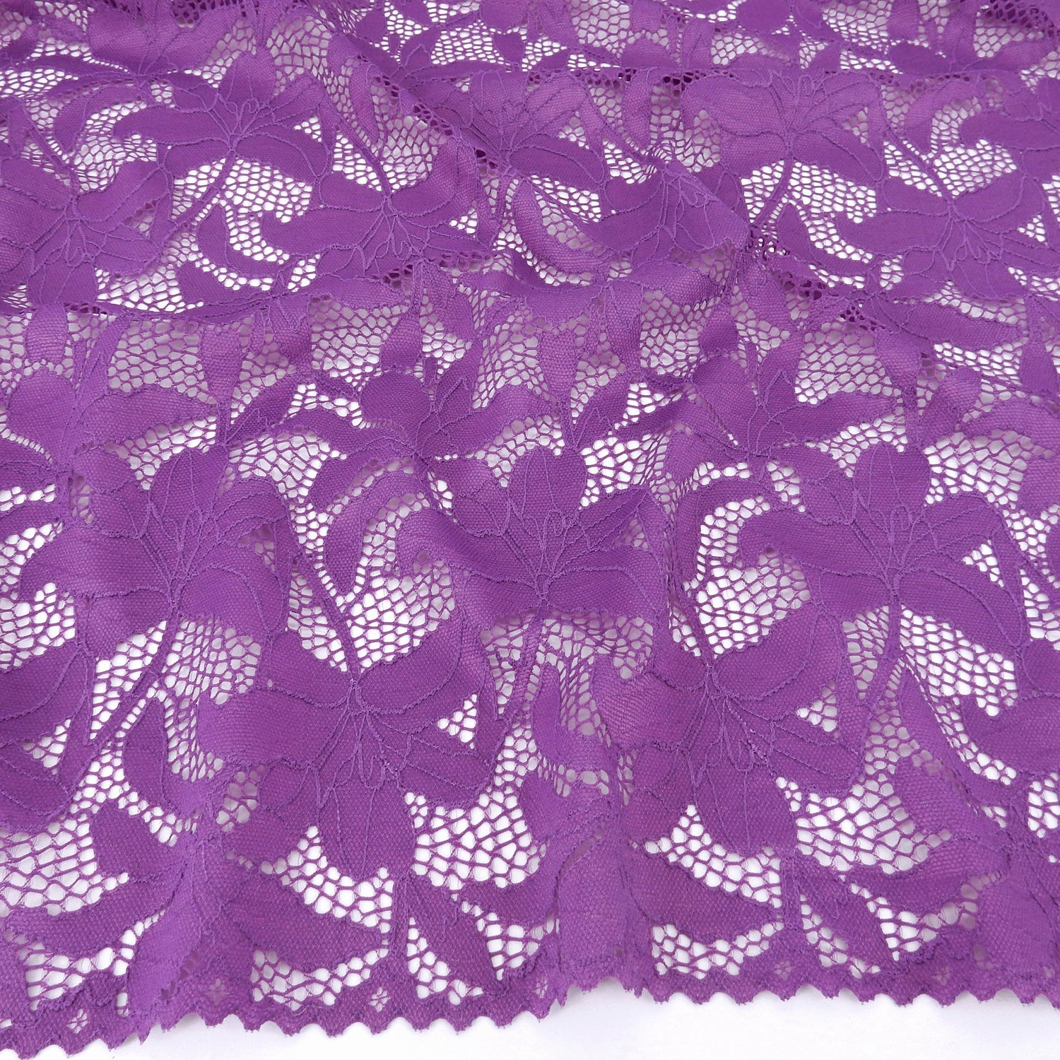 Embroidered Double Sided Border Stretch Klauber Lace Fabric 9807 Anemone
