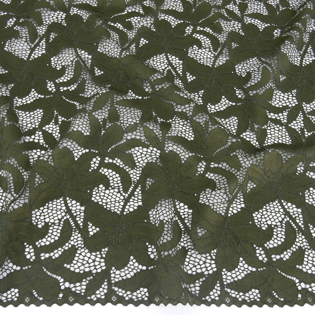 Embroidered Double Sided Border Stretch Lace Fabric 9807 Algue