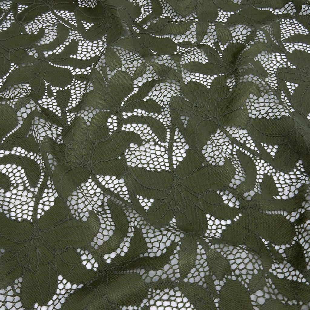 Embroidered Double Sided Border Stretch Lace Fabric 9807 Algue