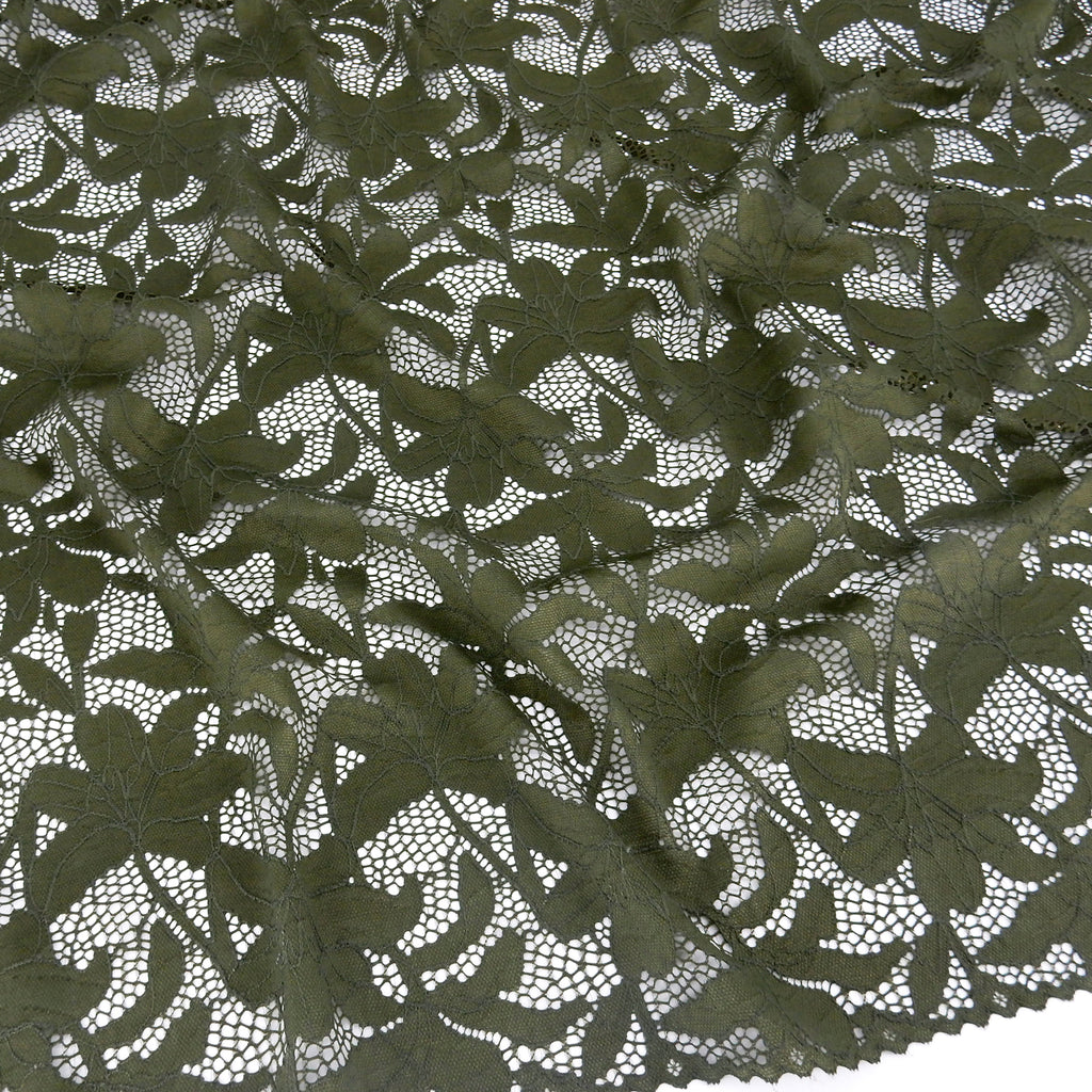 Embroidered Double Sided Border Stretch Lace Fabric 9807 Algue