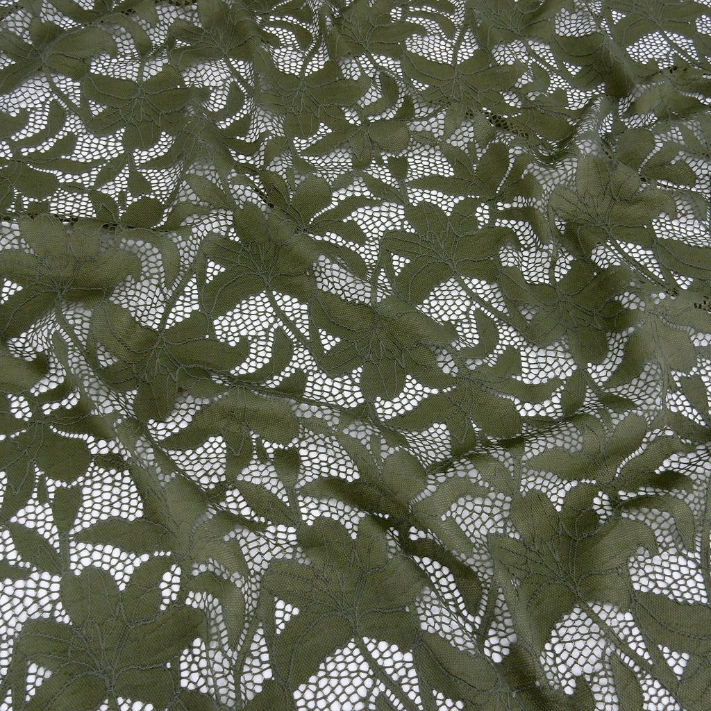 Embroidered Double Sided Border Stretch Lace Fabric 9807 Algue