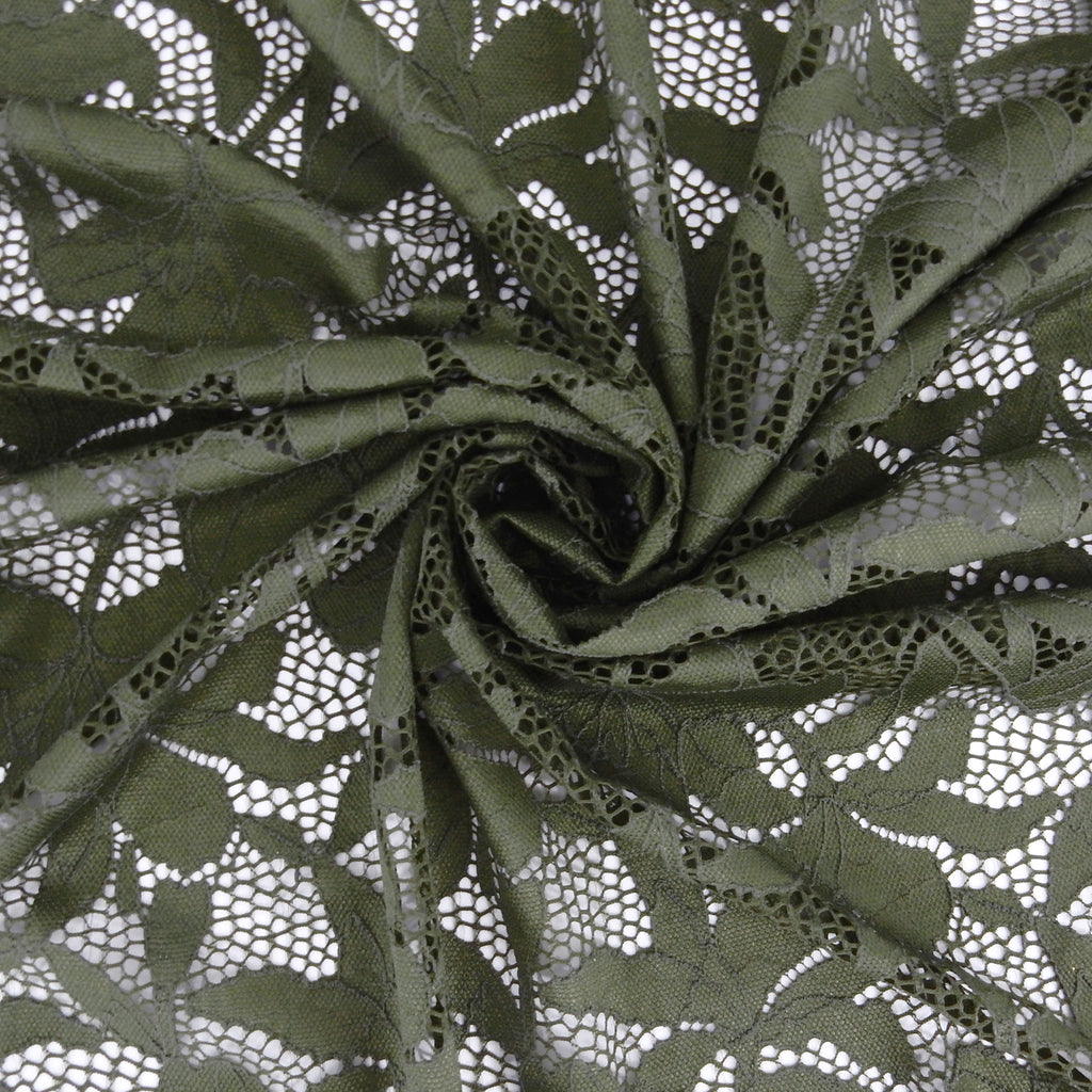 Embroidered Double Sided Border Stretch Lace Fabric 9807 Algue