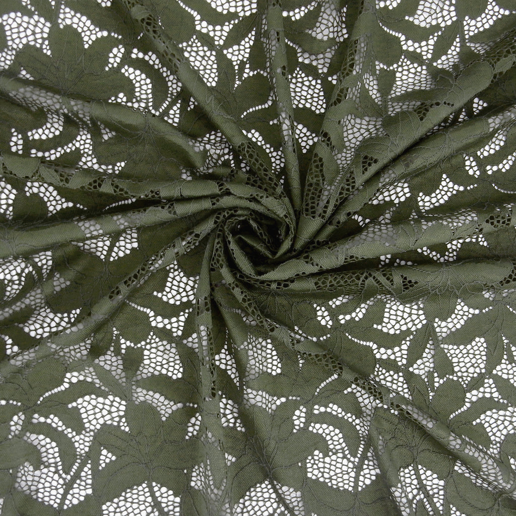 Embroidered Double Sided Border Stretch Lace Fabric 9807 Algue