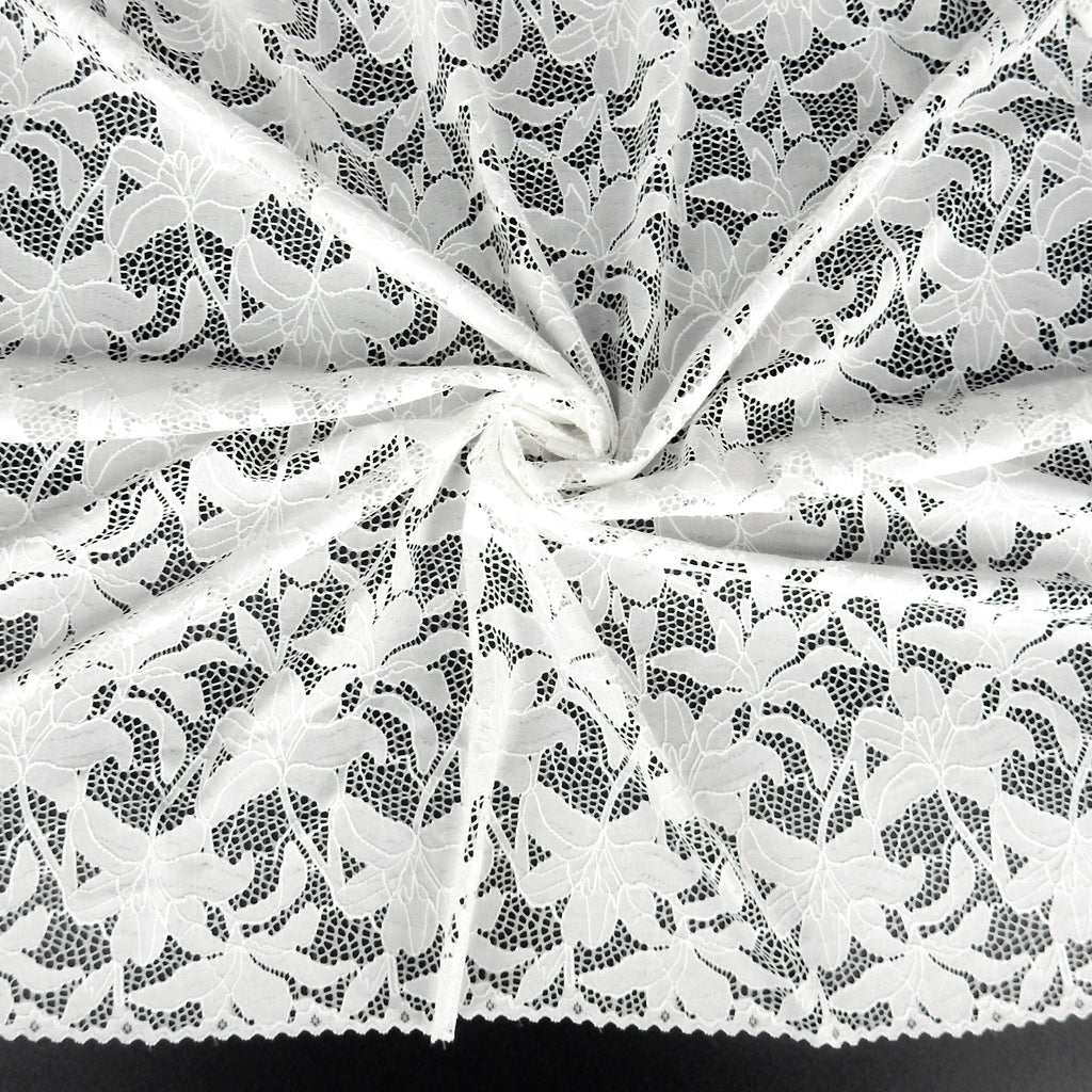 Embroidered Double Sided Border Stretch Lace Fabric 9807 P.F.D.