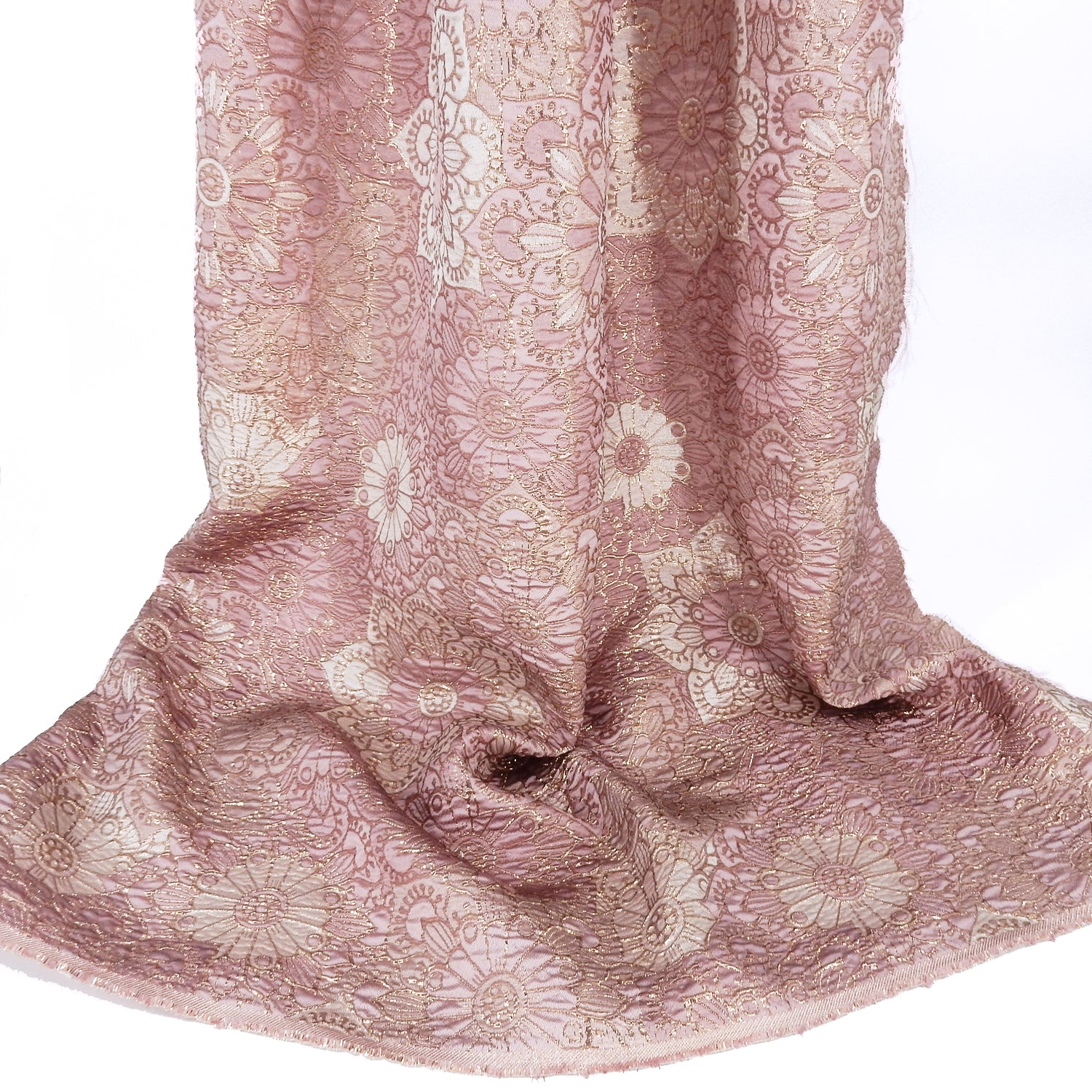 Metallic Brocade Fabric 408 Dusty Mauve, Silver & Metallic Gold