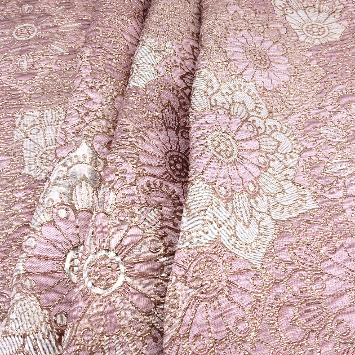 Metallic Brocade Fabric 408 Dusty Mauve, Silver & Metallic Gold
