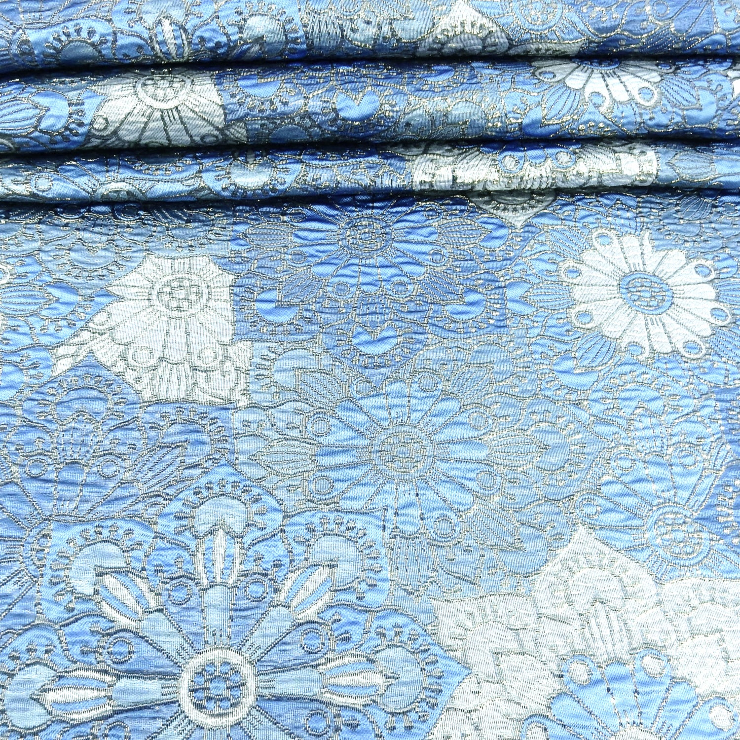 Metallic Brocade Fabric 409 Aquamarine & Silver