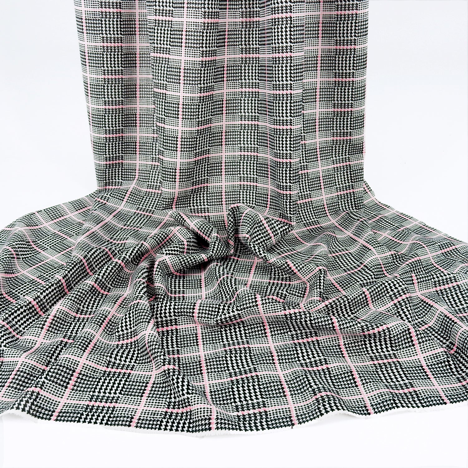 Coral Printed Plaid Stretch Techno Crepe Fabric 141