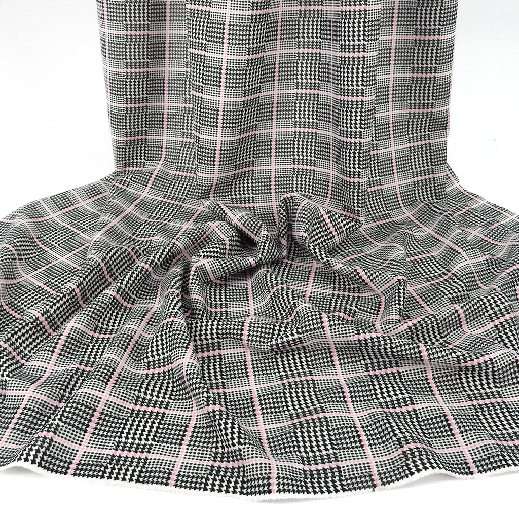 Coral Printed Plaid Stretch Techno Crepe Fabric 141