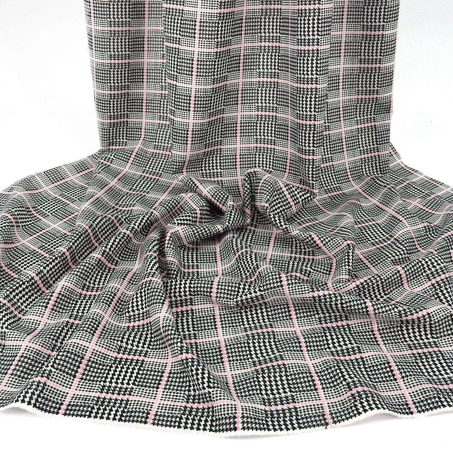 Coral Printed Plaid Stretch Techno Crepe Fabric 141