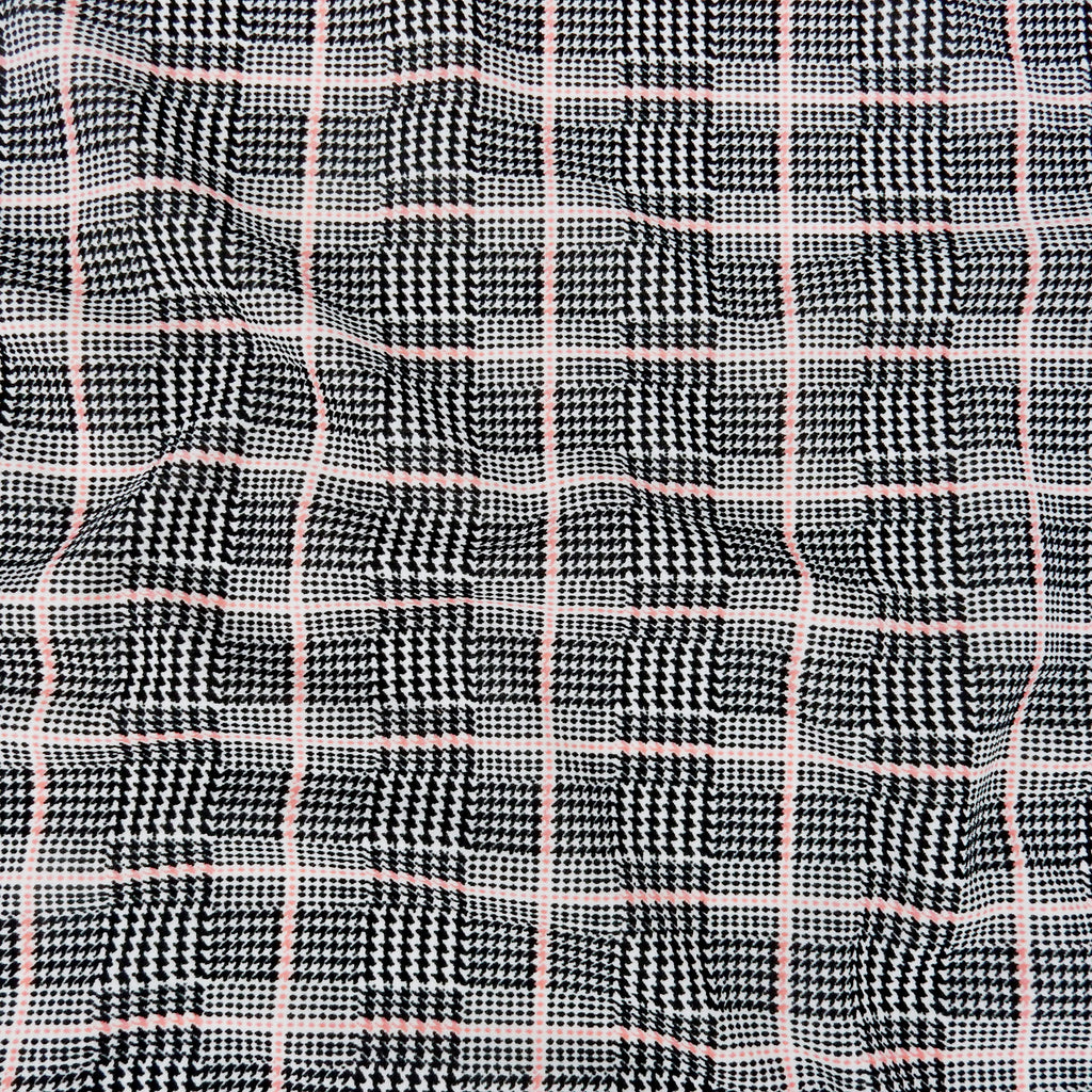 Coral Printed Plaid Stretch Techno Crepe Fabric 141