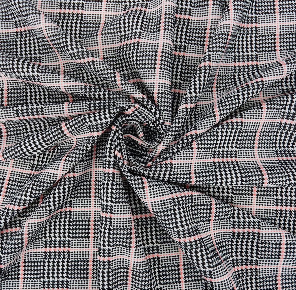Coral Printed Plaid Stretch Techno Crepe Fabric 141