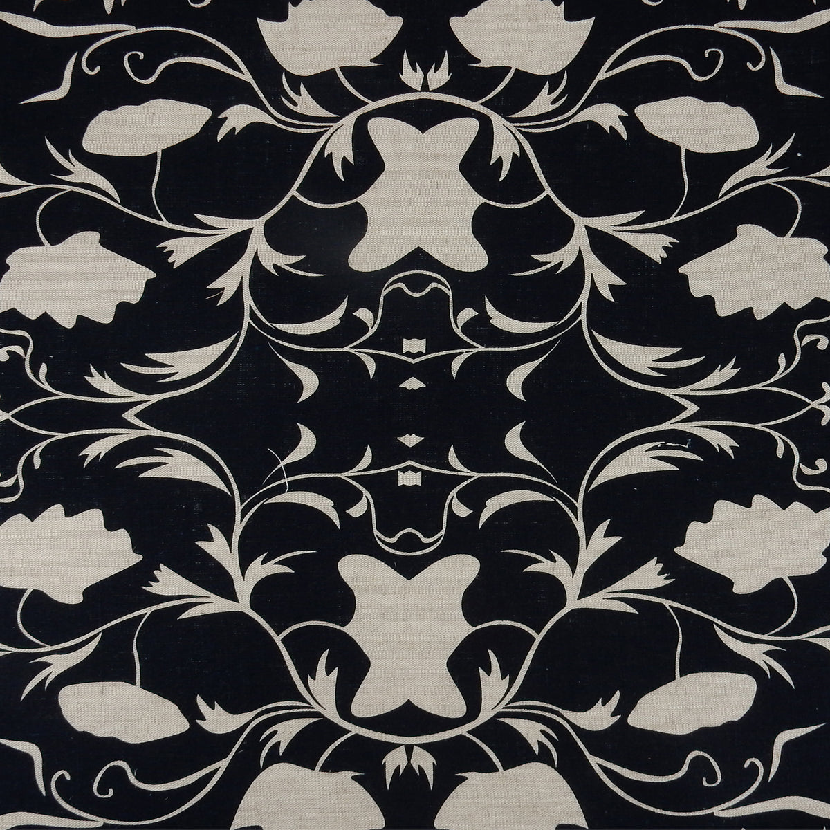 Premium 100% European Linen Floral Damask Print Fabric ALLF1-934 Black-Natural