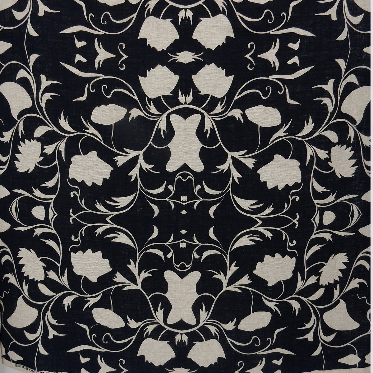 Premium 100% European Linen Floral Damask Print Fabric ALLF1-934 Black-Natural