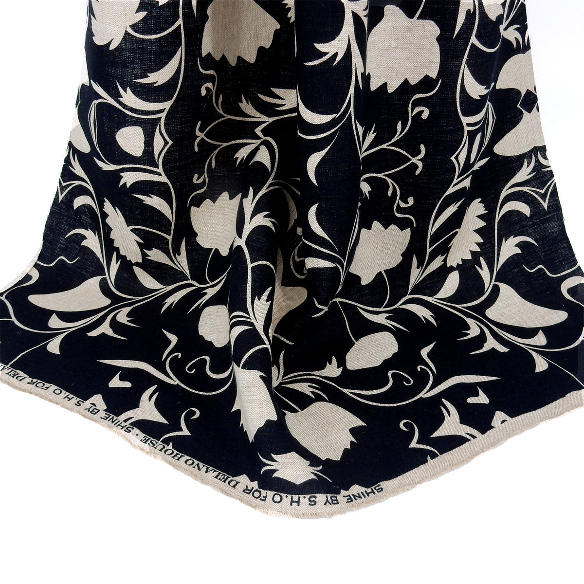 Premium 100% European Linen Floral Damask Print Fabric ALLF1-934 Black-Natural