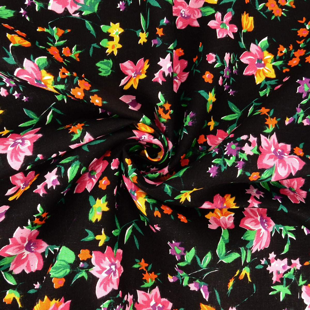 Premium 100% European Linen Floral Print Fabric ALLF1-940 Black