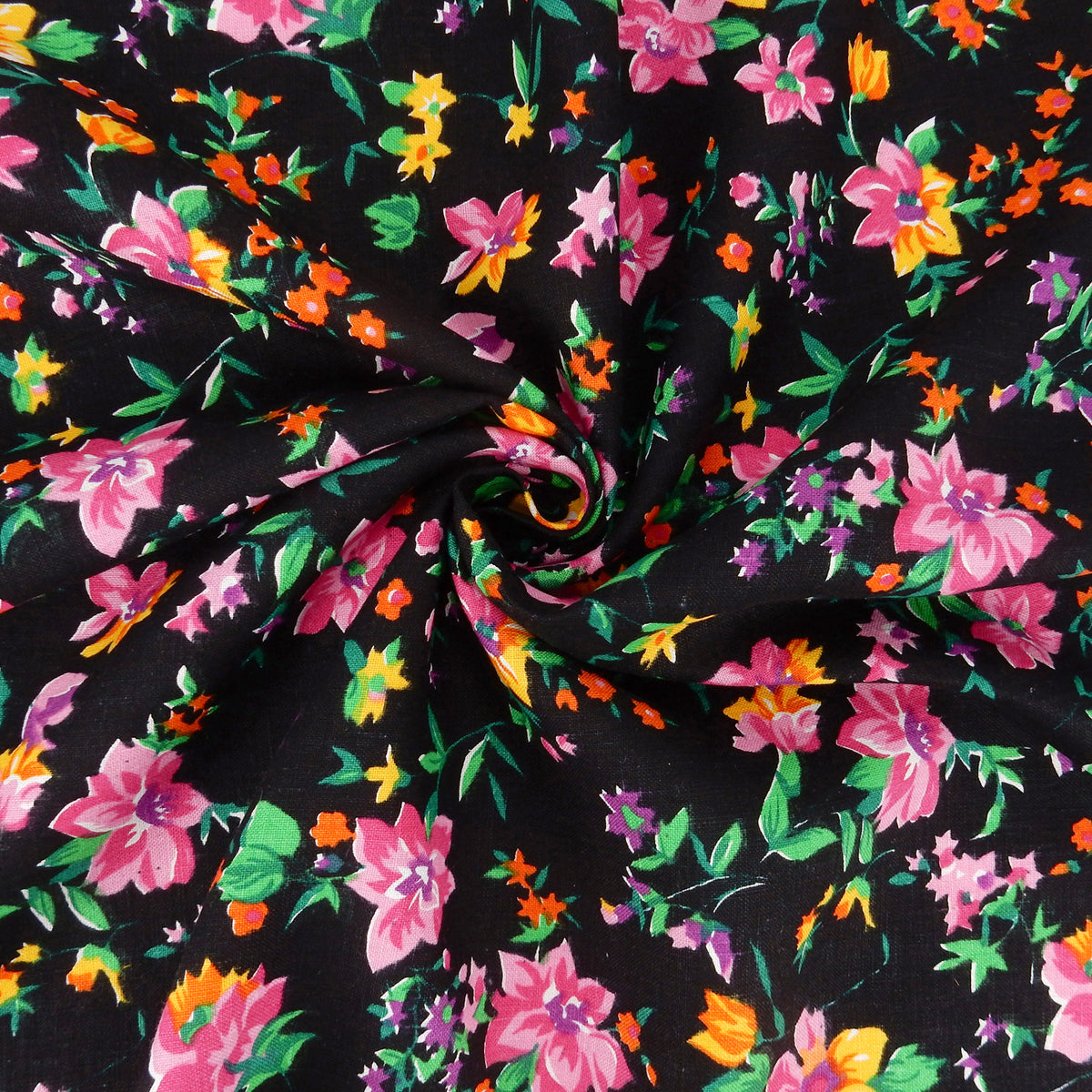 Premium 100% European Linen Floral Print Fabric ALLF1-940 Black