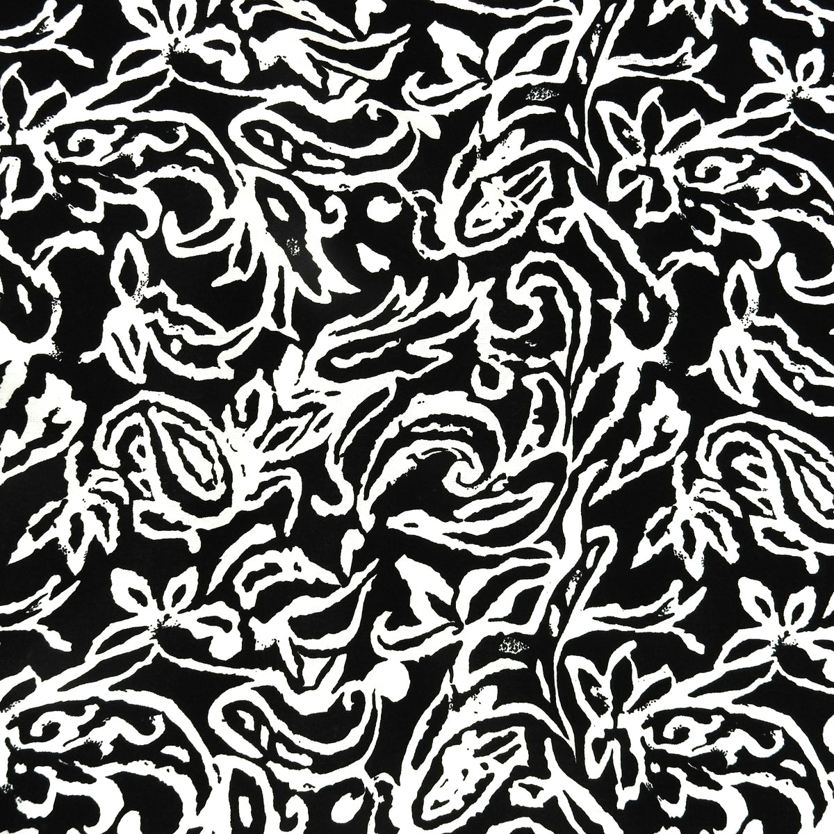 Premium 100% European Linen Modern Tropical Print Fabric - ALLF1-968  Black & White
