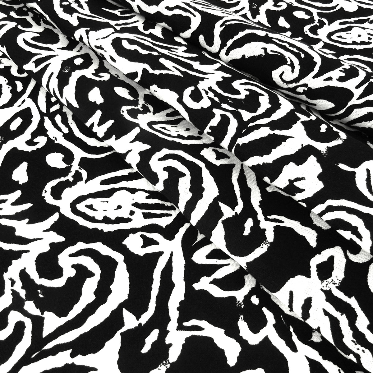Premium 100% European Linen Modern Tropical Print Fabric - ALLF1-968  Black & White