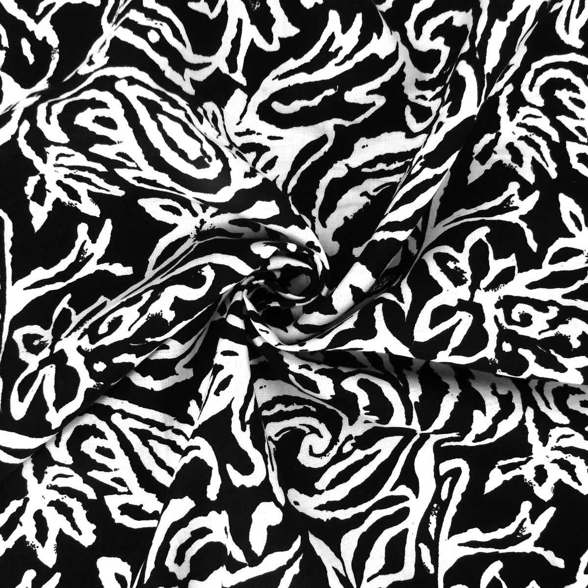 Premium 100% European Linen Modern Tropical Print Fabric - ALLF1-968  Black & White