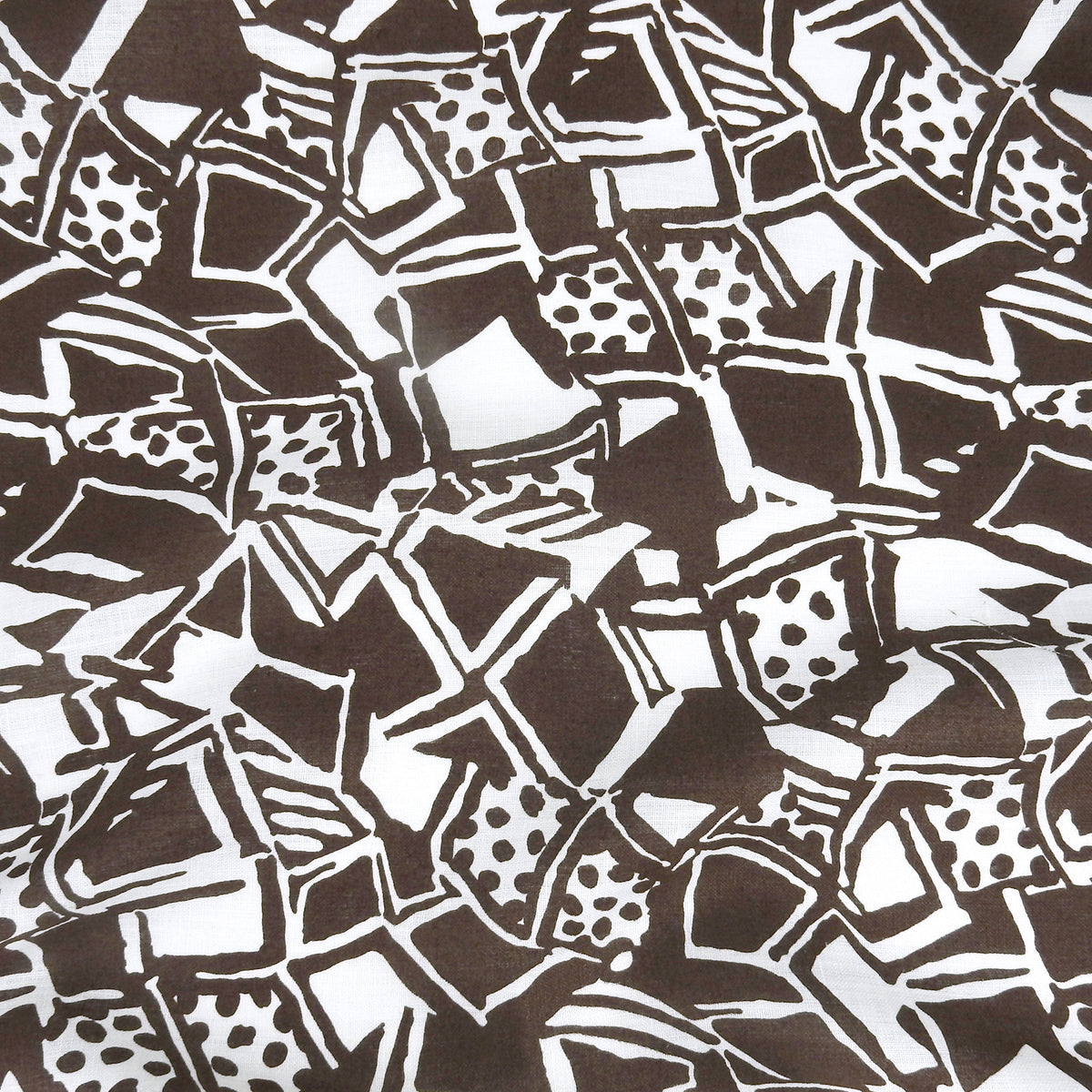 Premium 100% European Linen Modern Tropical Print Fabric - ALLF1-969  Chocolate Brown & White