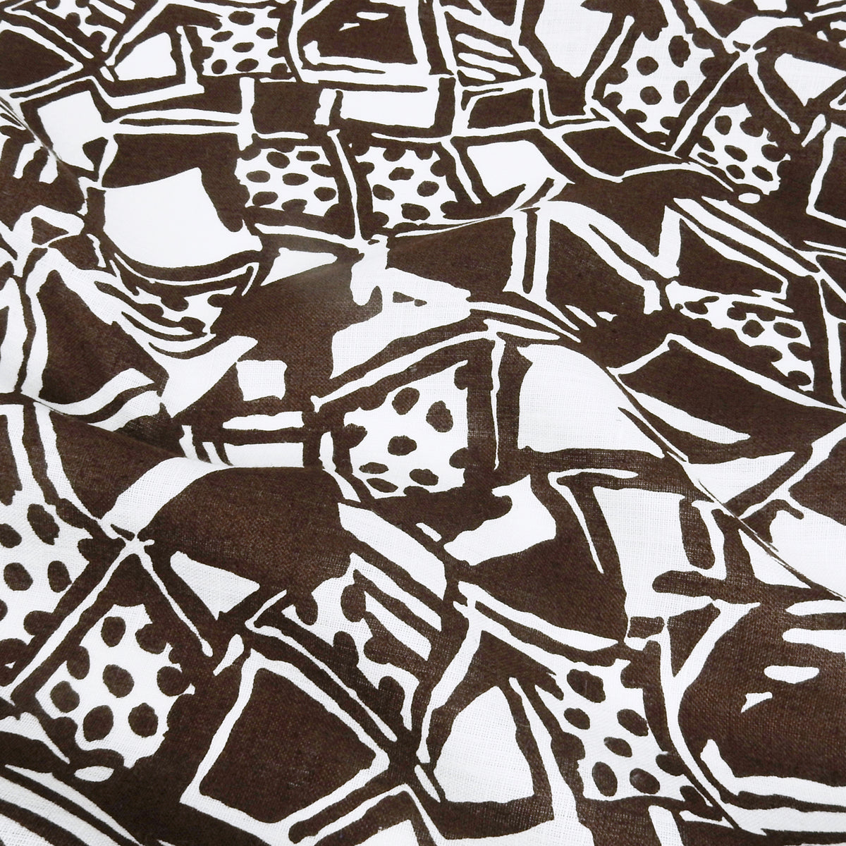 Premium 100% European Linen Modern Tropical Print Fabric - ALLF1-969  Chocolate Brown & White