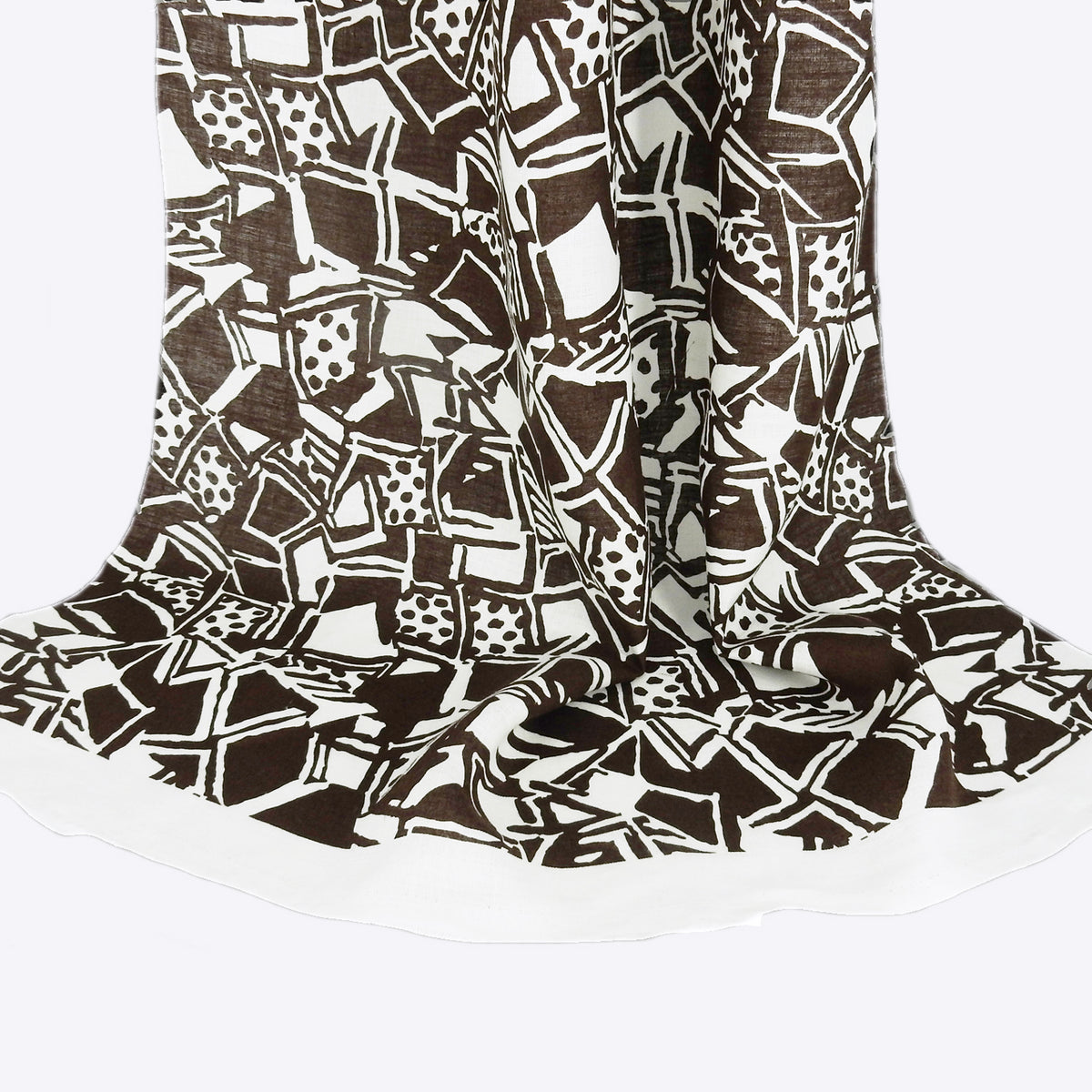 Premium 100% European Linen Modern Tropical Print Fabric - ALLF1-969  Chocolate Brown & White