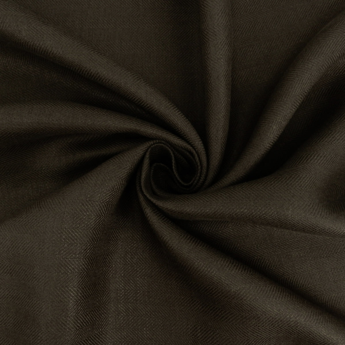 Premium 100% European Linen Yarn Dyed Herringbone Fabric. Tinted Olive Brown Solid. for apparel, upholstery & high end home decor. shown swirled