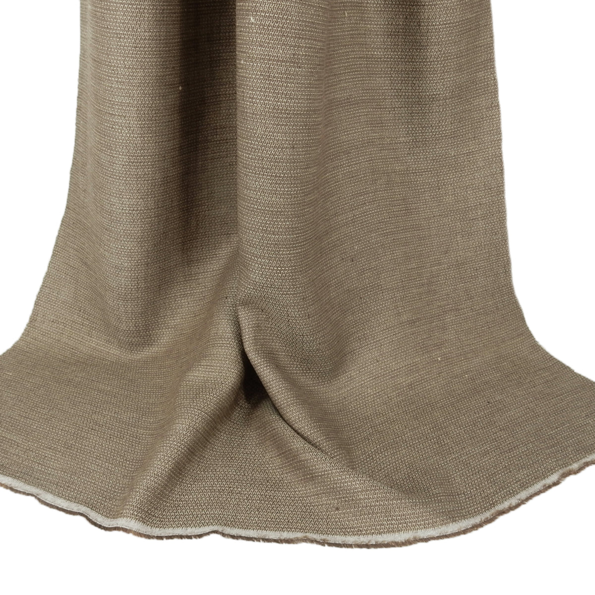 Premium 100% European Linen Yarn Dyed Herringbone Stripe Fabric. Sandalwood & Beige. apparel & high end home decor. shown draped