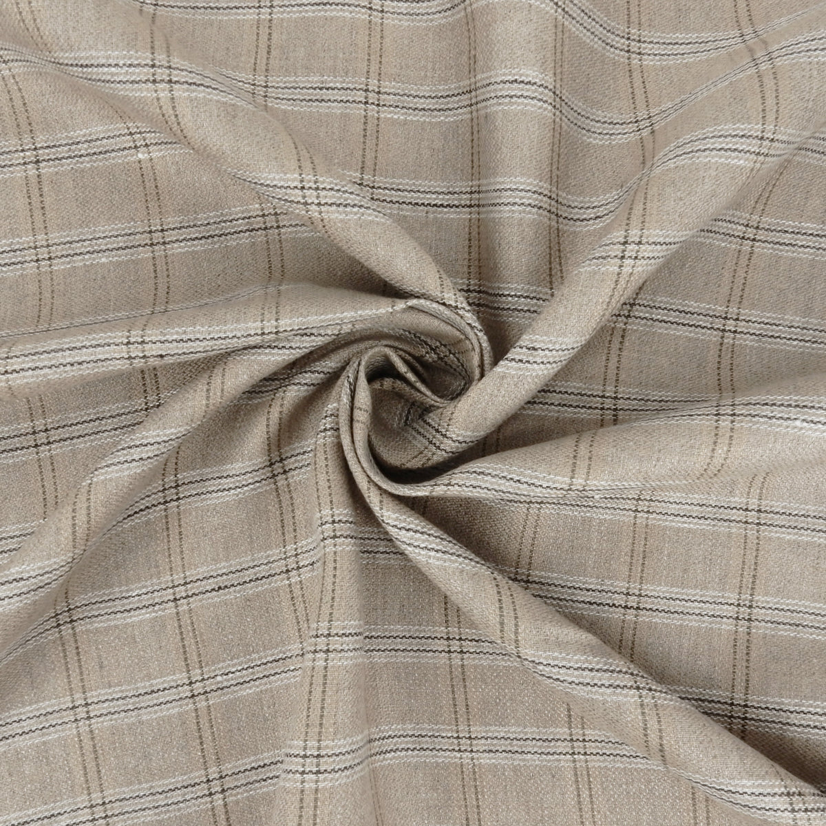 Premium 100% European Linen Yarn Dyed Plaid Fabric. Classic Natural Palette. apparel & high-end home decor. shown swirled