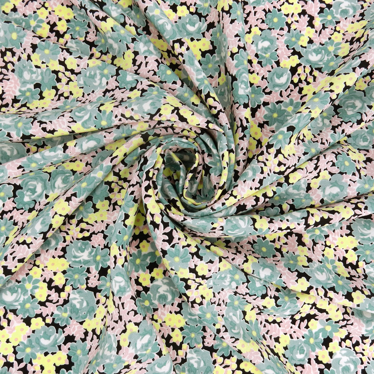 Premium Petite Floral 100% Rayon Challis Fabric CLF1-897 Moss Green