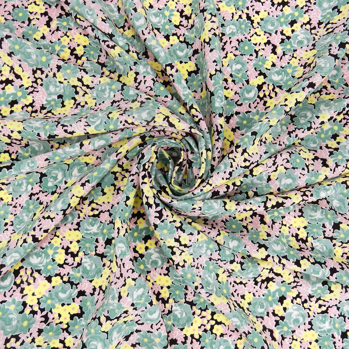 Premium Petite Floral 100% Rayon Challis Fabric CLF1-897 Moss Green