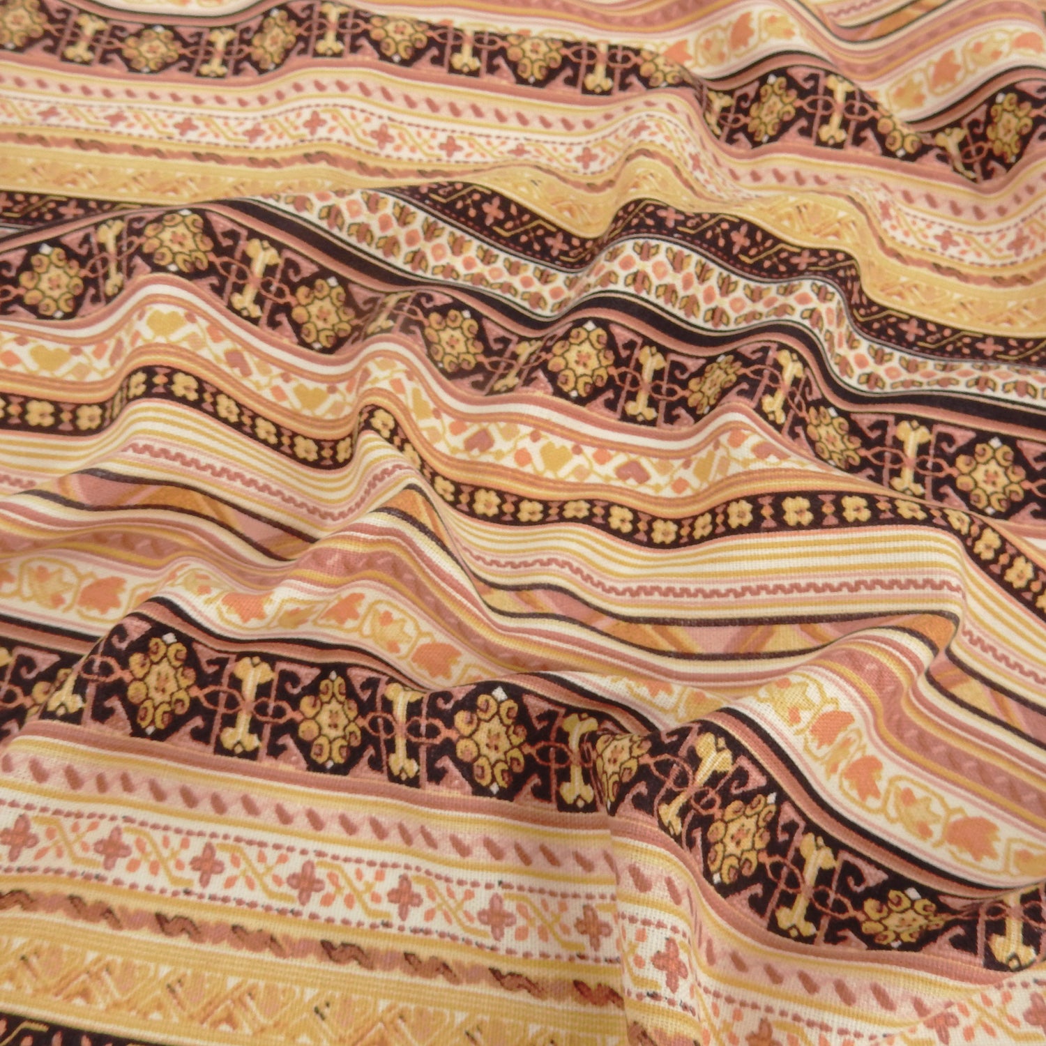 Dusty Gold Geo Stripe Harmony Linen-Rayon Fabric 299