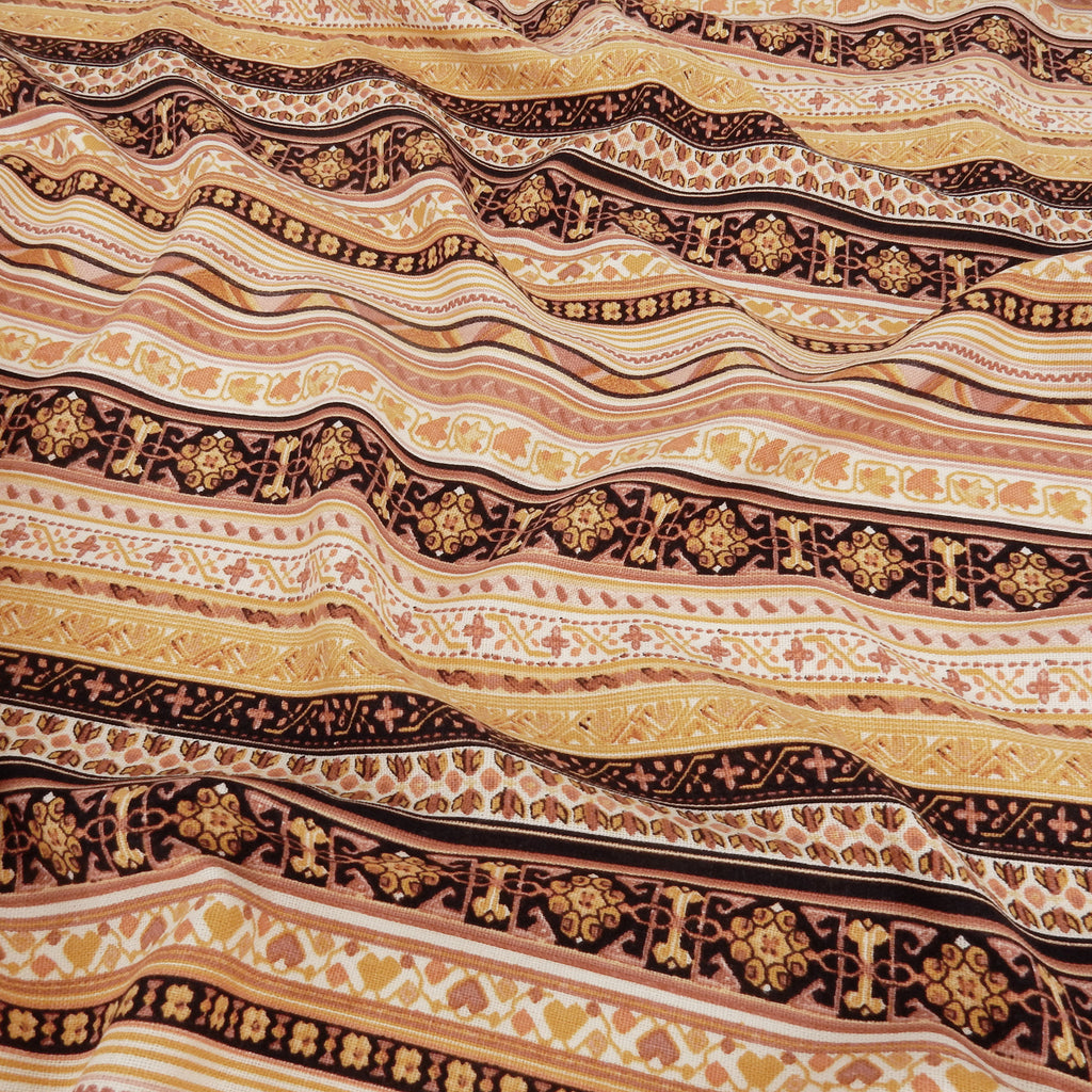 Dusty Gold Geo Stripe Harmony Linen-Rayon Fabric 299