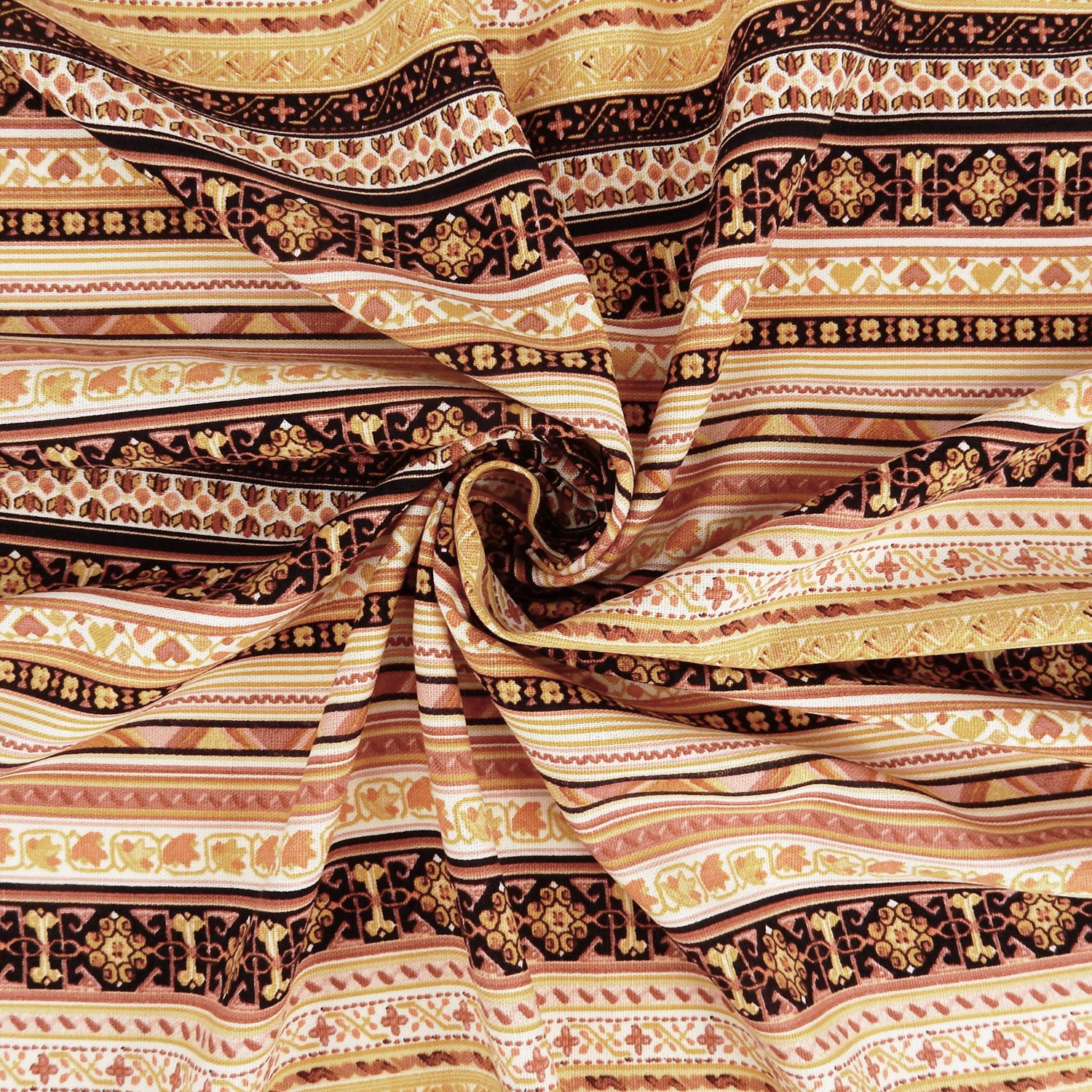 Dusty Gold Geo Stripe Harmony Linen-Rayon Fabric 299