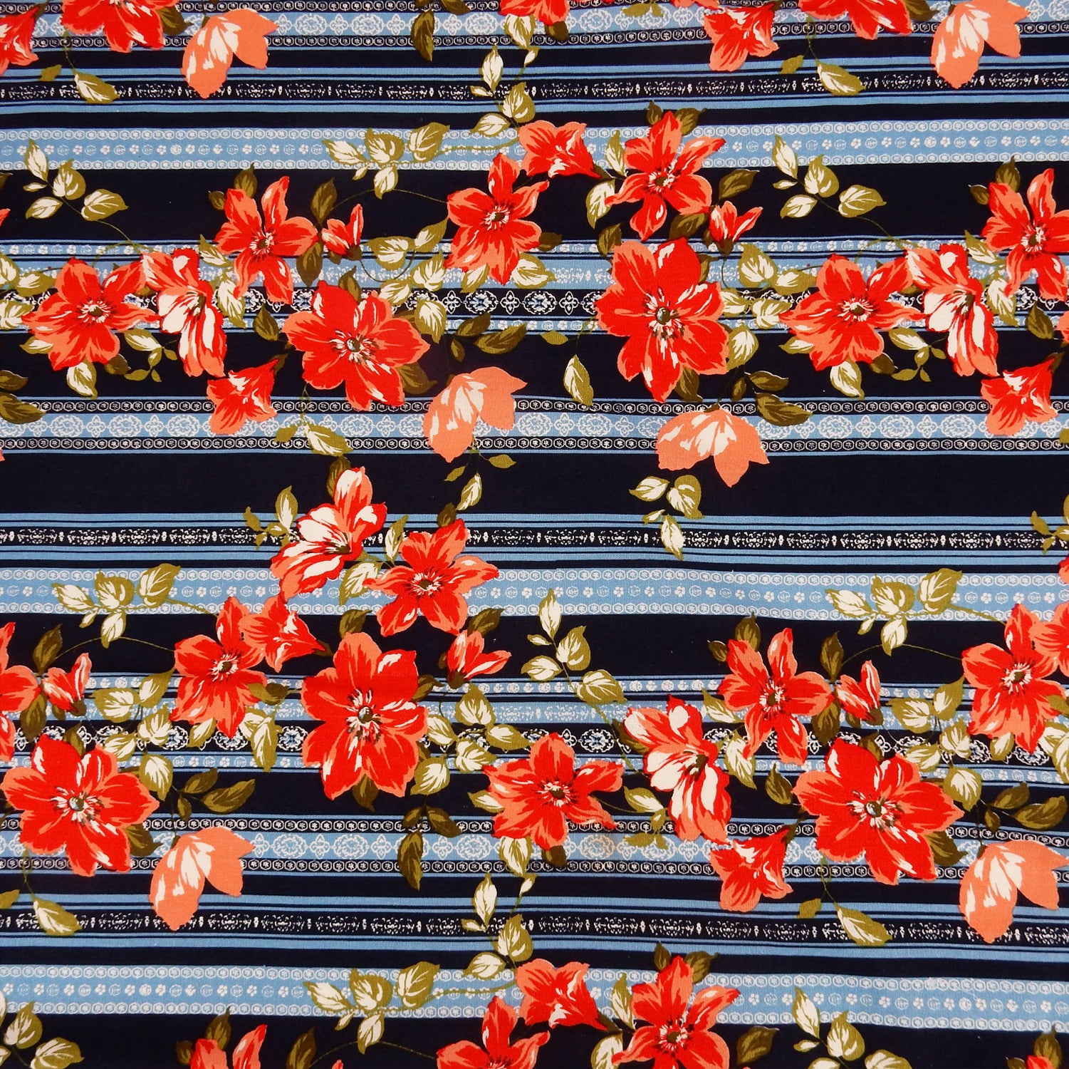 Navy Blue Geo Stripe Harmony Linen-Rayon Fabric 303