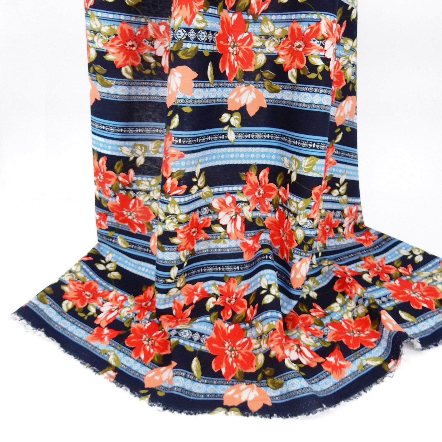 Navy Blue Geo Stripe Harmony Linen-Rayon Fabric 303