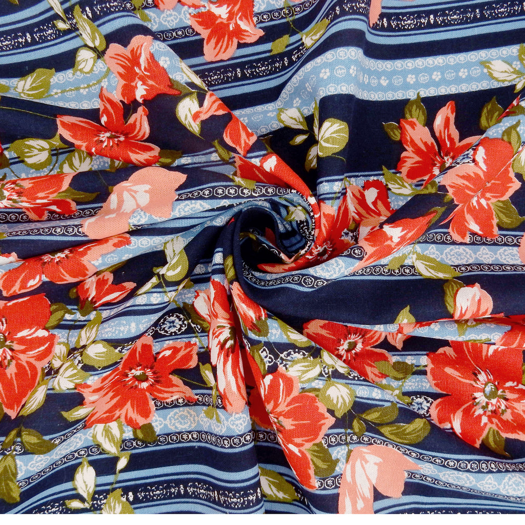 Navy Blue Geo Stripe Harmony Linen-Rayon Fabric 303