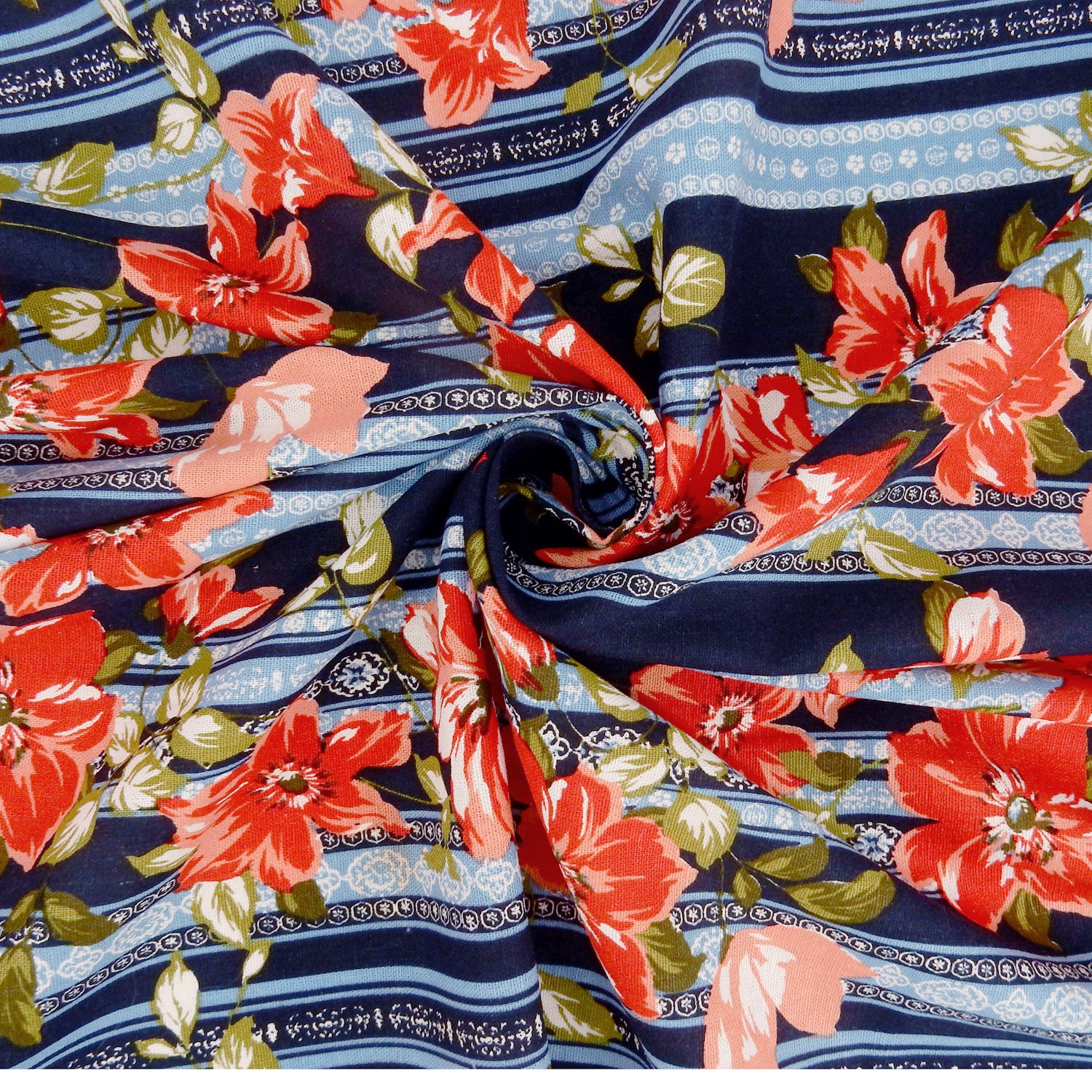 Navy Blue Geo Stripe Harmony Linen-Rayon Fabric 303