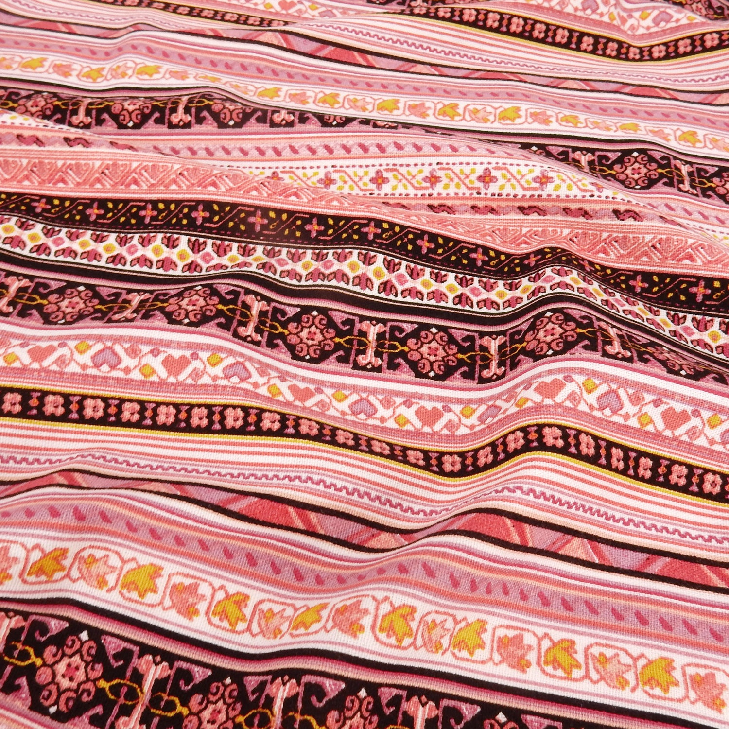 Dusty Rose Geo Stripe Harmony Linen-Rayon Fabric 305
