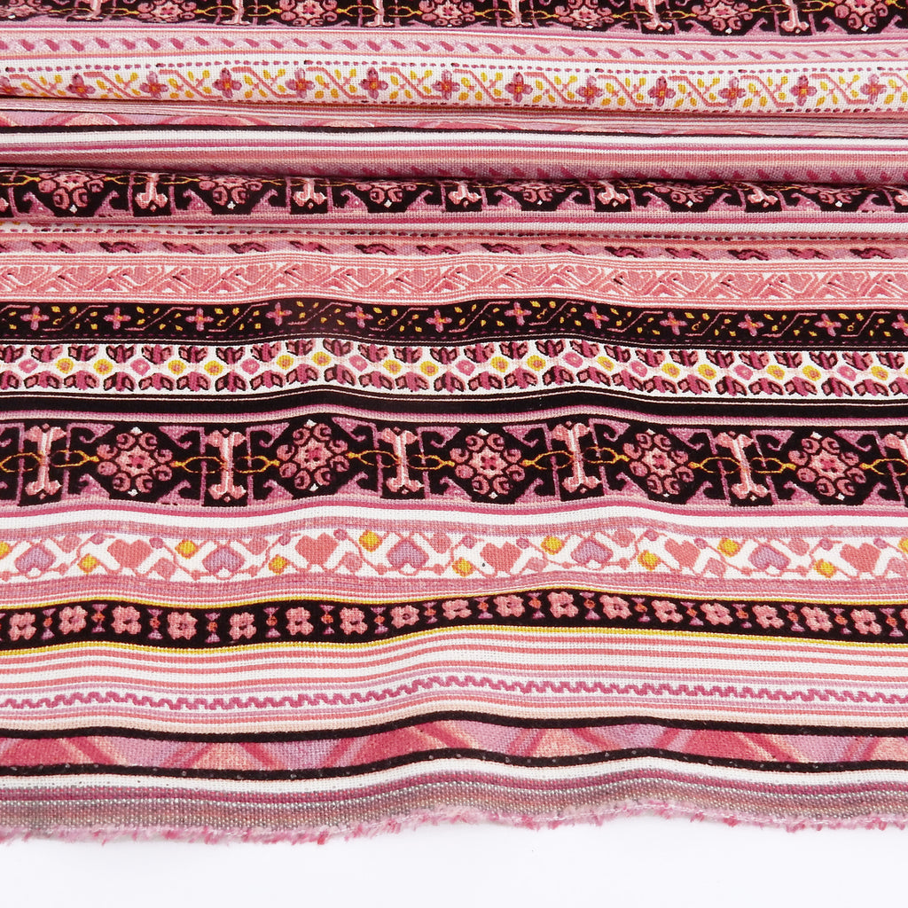 Dusty Rose Geo Stripe Harmony Linen-Rayon Fabric 305