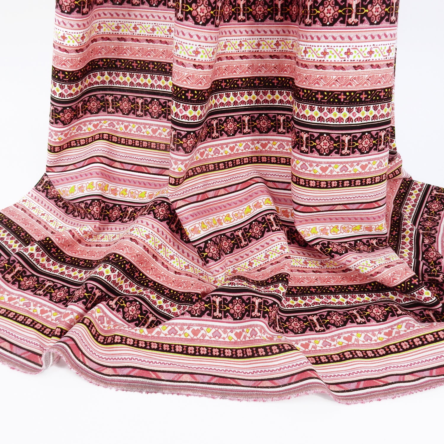 Dusty Rose Geo Stripe Harmony Linen-Rayon Fabric 305