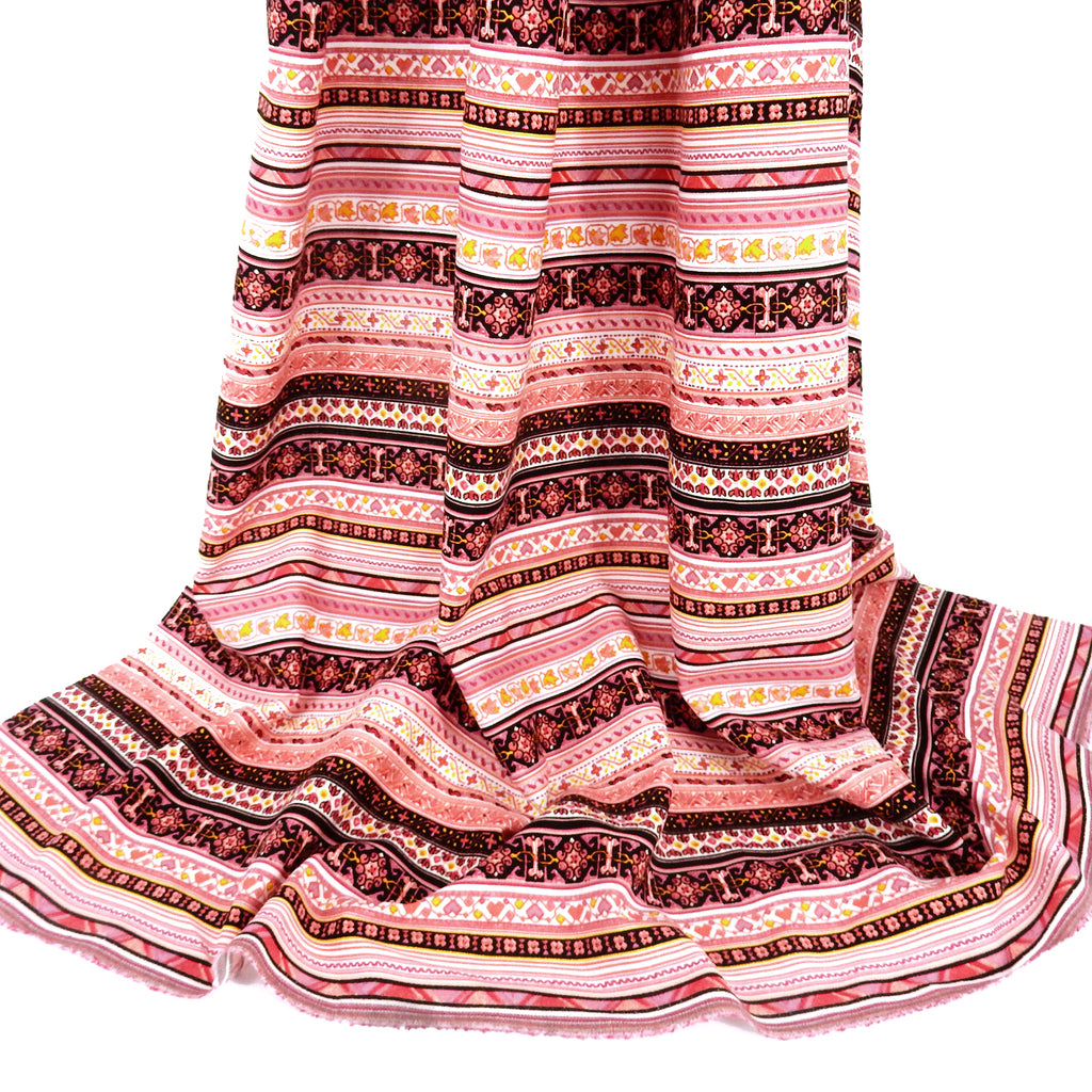 Dusty Rose Geo Stripe Harmony Linen-Rayon Fabric 305