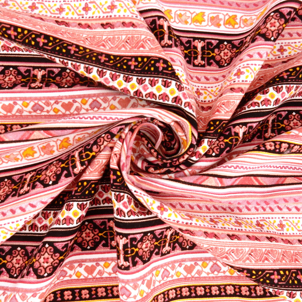 Dusty Rose Geo Stripe Harmony Linen-Rayon Fabric 305