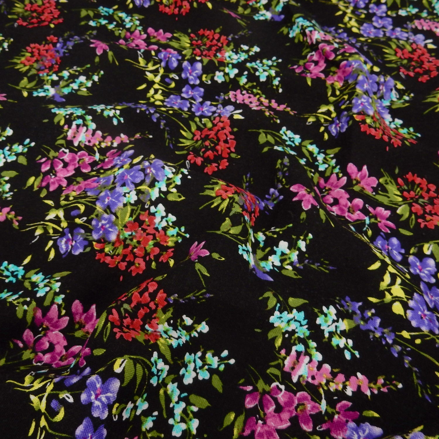 Noir Blossom Bouquet Linen-Rayon Fabric 304