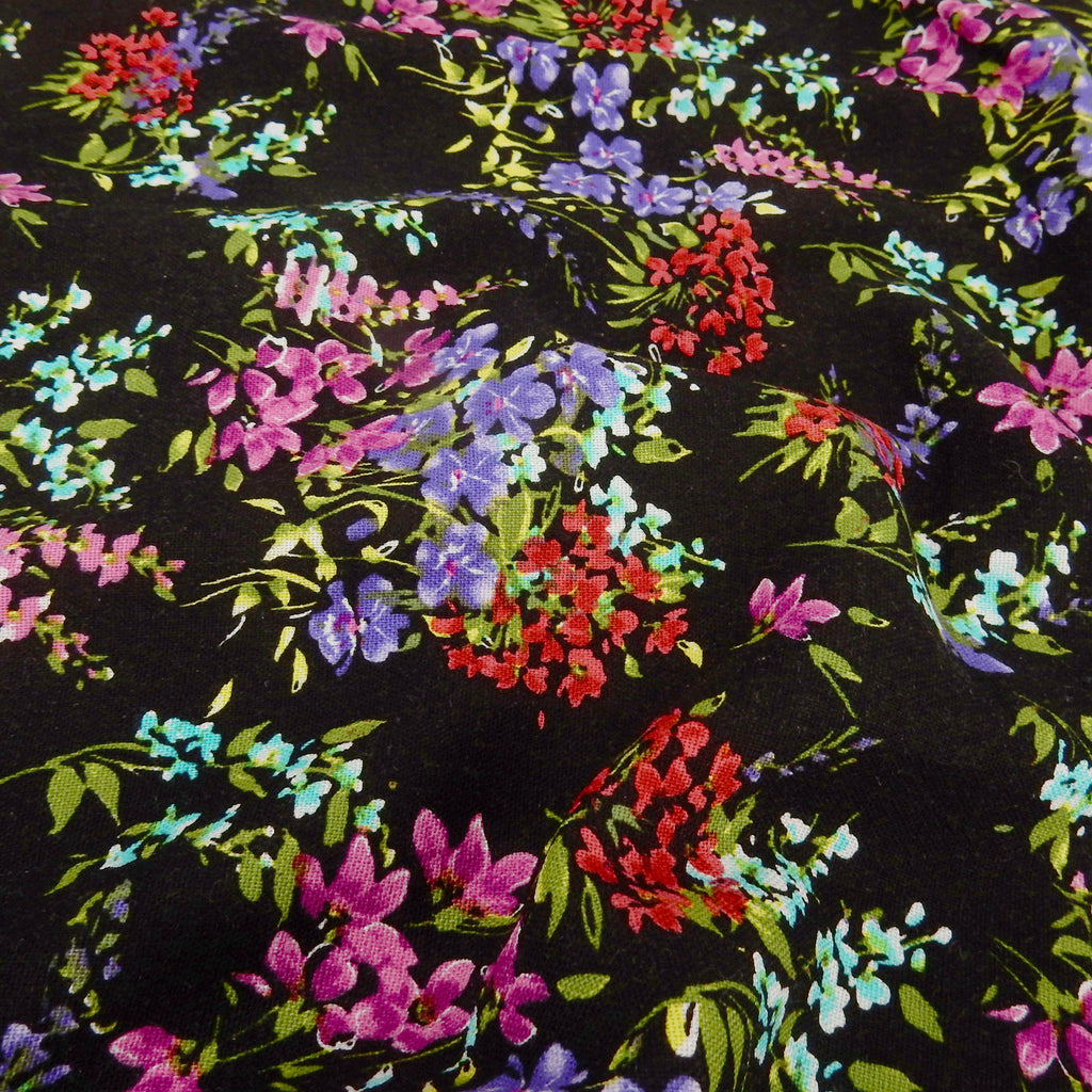 Noir Blossom Bouquet Linen-Rayon Fabric 304